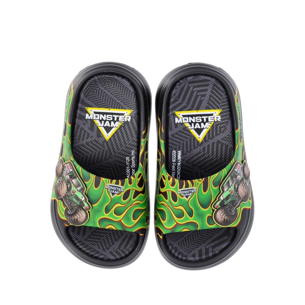 Monster Jam Big Boys Grave Digger EVA Slip On Sandals Green Flame Size 6 NWT